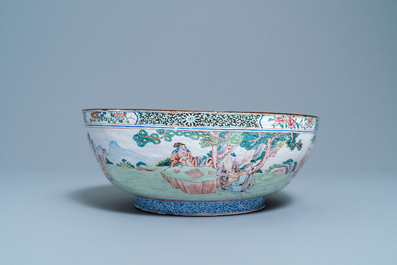 A large Chinese Canton enamel 'scholars' bowl, Yongzheng/Qianlong
