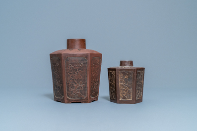 Two Chinese Yixing stoneware tea caddies, Kangxi