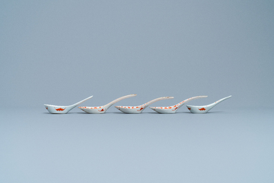 Five Chinese iron red spoons, three of them Daoguang mark and of the period