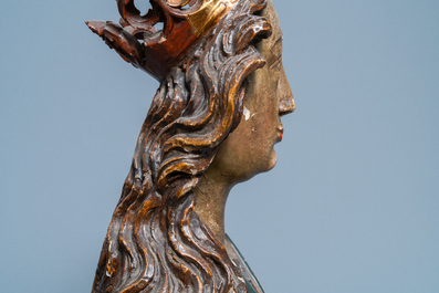 Een buste van de Maagd Maria in hout met polychromie, Duitsland, 15/16e eeuw