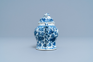 A Chinese blue and white moulded bamboo-shaped teapot and cover, Kangxi