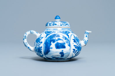 A Chinese blue and white soft paste teapot and cover, Kangxi