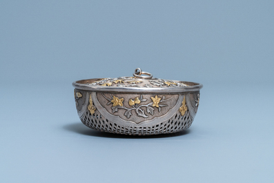 A Chinese parcel-gilt silver cricket box, Qianlong