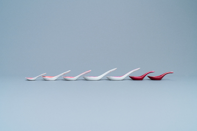 Seven Chinese monochrome pink- and ruby-ground spoons, 19/20th C.