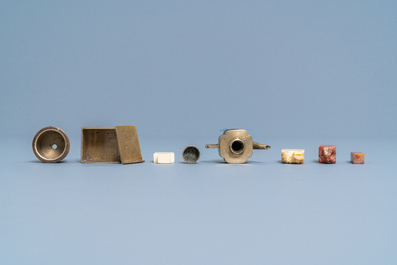 A Chinese wooden box with scholar's objects for a calligrapher or painter, 19th C.