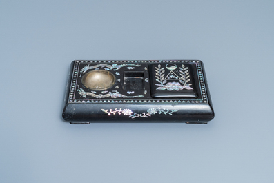 A Korean desk set in black lacquer with mother of pearl inlay, Korean-American diplomatic gift, 1950's