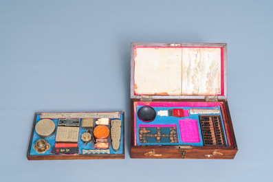 A Chinese wooden box with scholar's objects for a calligrapher or painter, 19th C.