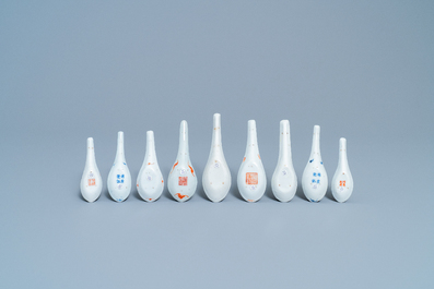 Neuf cuill&egrave;res en porcelaine de Chine pour le march&eacute; Straits ou Peranakan, 19/20&egrave;me