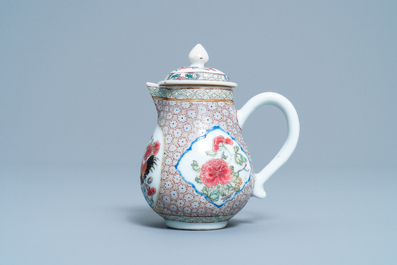 A Chinese famille rose 'rooster' milk jug and cover, Yongzheng