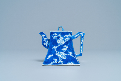 A Chinese blue and white teapot after a Yixing model, 19th C.