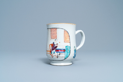 A Chinese famille rose mug with a semi-undressed lady, Qianlong