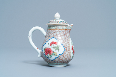 A Chinese famille rose 'rooster' milk jug and cover, Yongzheng