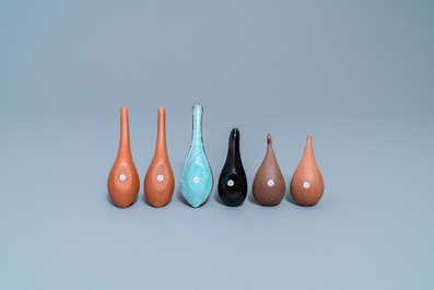 Six Chinese Yixing stoneware, lacquer and Canton enamel spoons, 19/20th C.