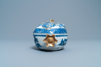 A Chinese blue, white and iron red pomegranate tureen and cover, Jiaqing