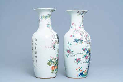 Deux vases en porcelaine de Chine famille rose et qianjiang cai, 19&egrave;me