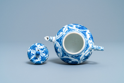 A Chinese blue and white soft paste teapot and cover, Kangxi
