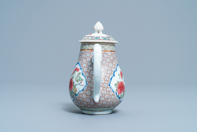 A Chinese famille rose 'rooster' milk jug and cover, Yongzheng