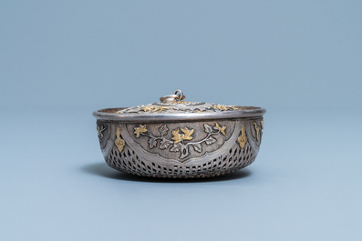 A Chinese parcel-gilt silver cricket box, Qianlong