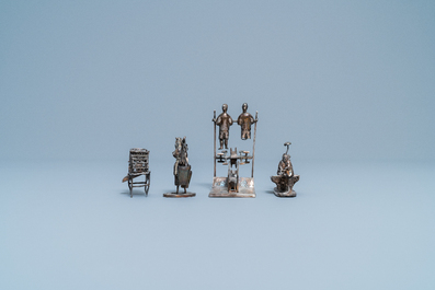 Een collectie Chinese zilveren miniaturen, 19e eeuw