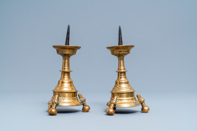A pair of Flemish or Dutch bronze candlesticks, 16th C.