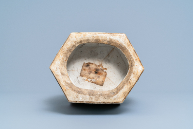 A Chinese hexagonal qianjiang cai vase with scholars in a landscape, 19/20th C.