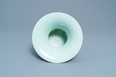 A Chinese monochrome celadon-glazed zhadou or spittoon, Yongzheng mark, Republic