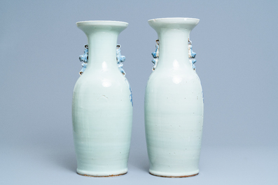 A pair of  Chinese blue and white celadon-ground 'Immortals' vases, 19th C.