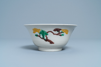 A Chinese verte biscuit 'brinjal' bowl with floral design, Kangxi