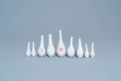 Neuf cuill&egrave;res en porcelaine de Chine famille rose et qianjiang cai, 19/20&egrave;me