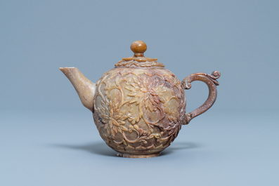A Chinese carved soapstone teapot and cover, Kangxi