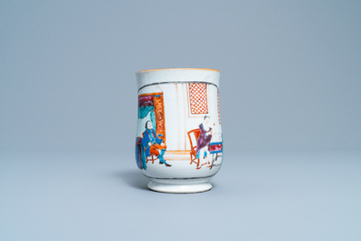 A Chinese famille rose mug with a semi-undressed lady, Qianlong