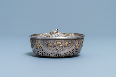 A Chinese parcel-gilt silver cricket box, Qianlong