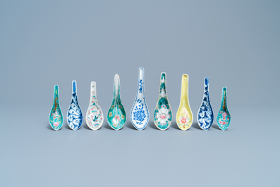Nine various Chinese spoons for the Straits or Peranakan market, 19/20th C.