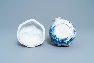 A Chinese blue, white and iron red pomegranate tureen and cover, Jiaqing