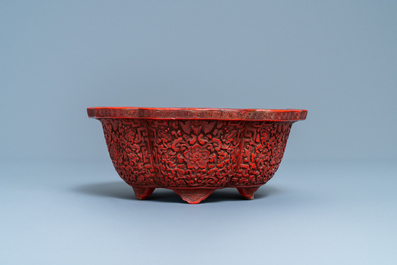 A Chinese carved cinnabar lacquer jardini&egrave;re, Yongzheng/Qianlong