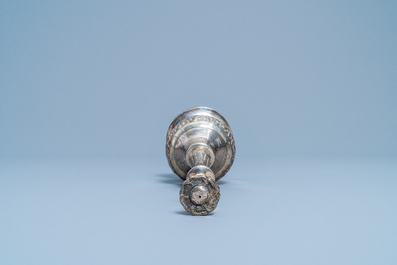 A Chinese inscribed Islamic market silver rosewater sprinkler, 18th C.