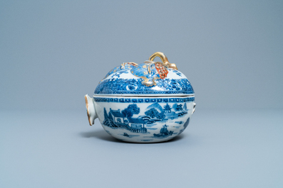 A Chinese blue, white and iron red pomegranate tureen and cover, Jiaqing