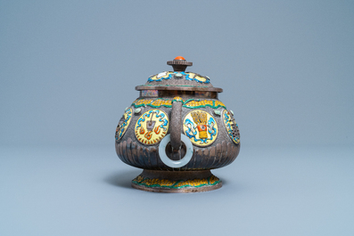 A Chinese enamelled silver censer, Cultural Revolution, 20th C.