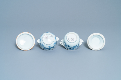 Two Chinese blue and white porringer bowls and covers, Kangxi