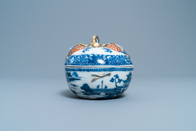 A Chinese blue, white and iron red pomegranate tureen and cover, Jiaqing