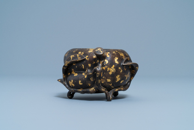 A Chinese gold-splashed bronze peach-form censer, Xuande mark, 18th C.