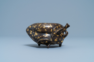 A Chinese gold-splashed bronze peach-form censer, Xuande mark, 18th C.