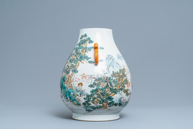 A Chinese famille rose '100 deer' vase, Qianlong mark, 20th C.