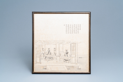 Chinese school, ink on paper, 19th C.: 'Interior scene'