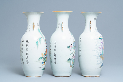 Three Chinese famille rose vases, 19/20th C.