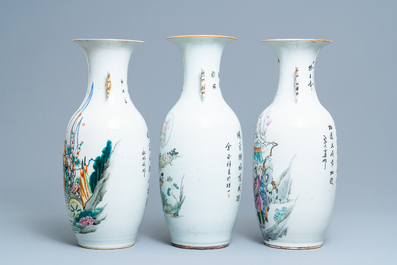 Three Chinese famille rose vases, 19/20th C.