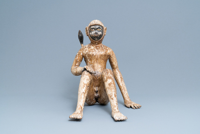 A pair of polychrome wooden figures of monkeys, South-East Asia, 19th C.