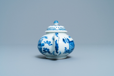A Chinese blue and white teapot and cover, Jiajing mark, Kangxi