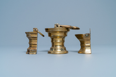 Three Flemish bronze holy water buckets, 16/17th C.