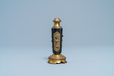 A Chinese lacquered and parcel-gilt bronze joss stick holder, Ming